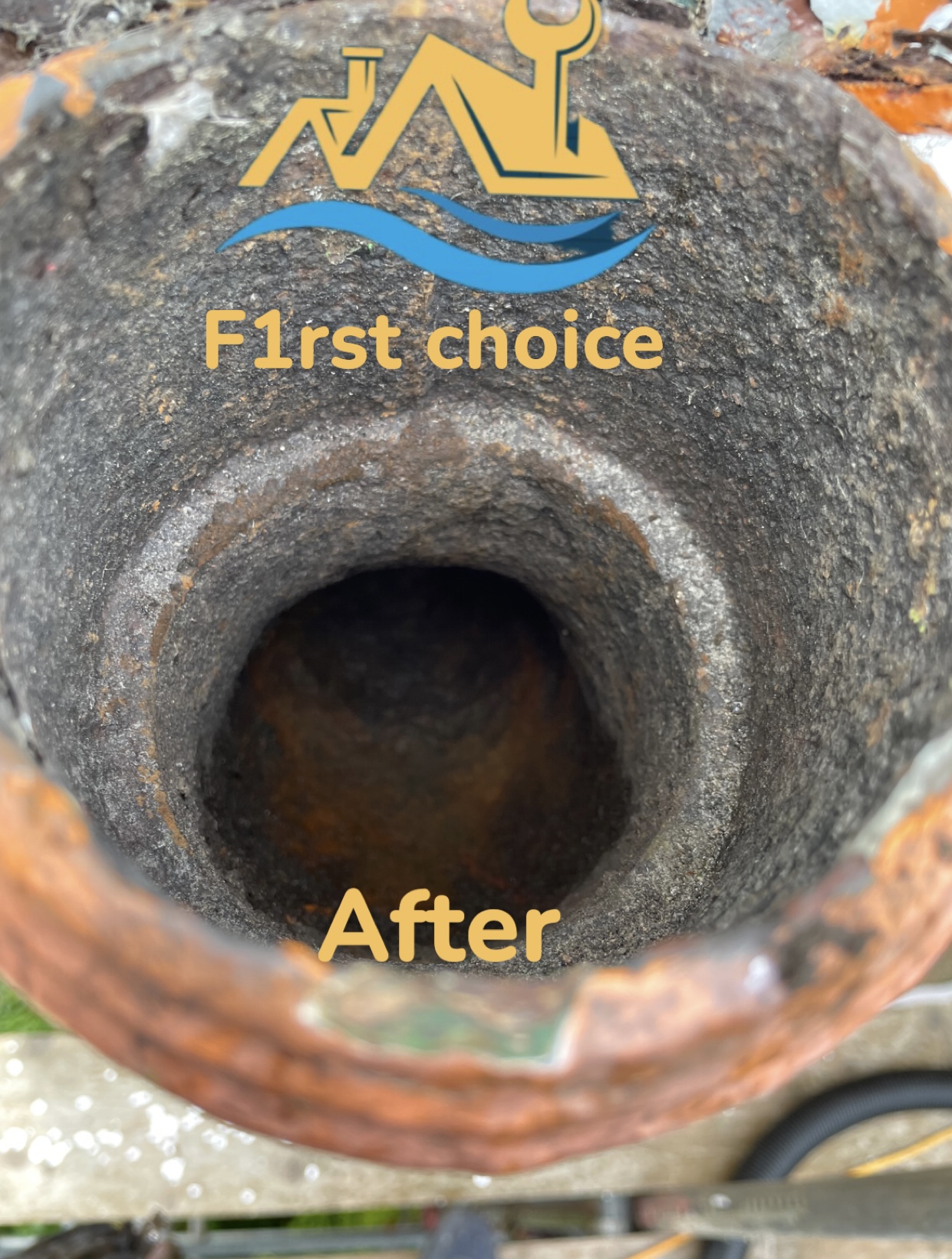 Downpipe cleared and flowing freely after cleaning