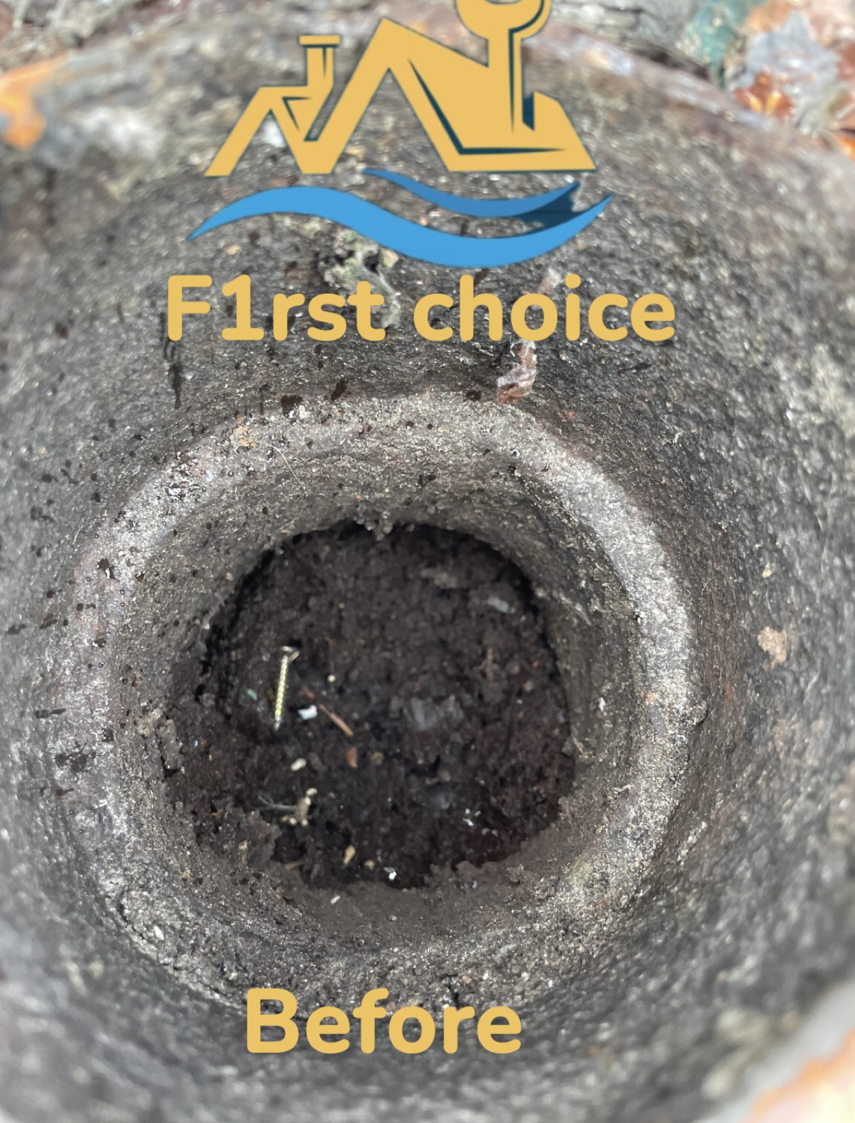 Blocked downpipe before cleaning